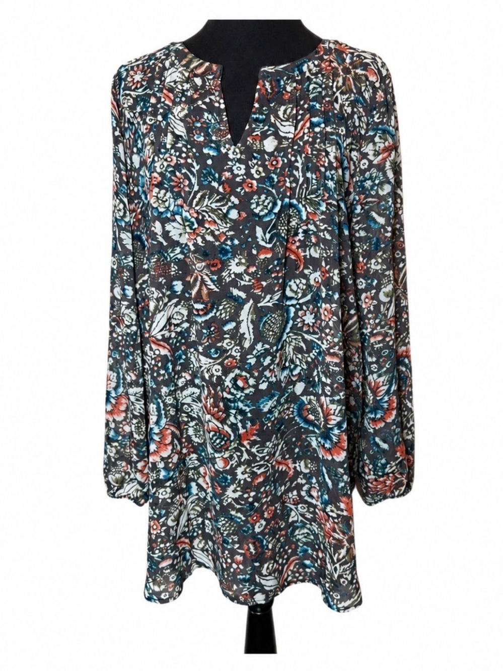 Ann Taylor LOFT Brown Rustic Floral Tunic Blouse Sz M